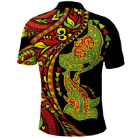 Hawaiian Manta Ray and Hammerhead Shark Tribal Tattoo Polo Shirt with Polynesian Tribal Pattern Kanaka Maoli Flag Color