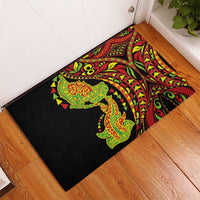 Hawaiian Manta Ray and Hammerhead Shark Tribal Tattoo Rubber Doormat with Polynesian Tribal Pattern Kanaka Maoli Flag Color