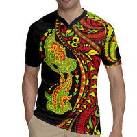 Hawaiian Manta Ray and Hammerhead Shark Tribal Tattoo Rugby Jersey with Polynesian Tribal Pattern Kanaka Maoli Flag Color