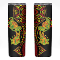 Hawaiian Manta Ray and Hammerhead Shark Tribal Tattoo Skinny Tumbler with Polynesian Tribal Pattern Kanaka Maoli Flag Color