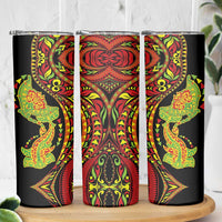 Hawaiian Manta Ray and Hammerhead Shark Tribal Tattoo Skinny Tumbler with Polynesian Tribal Pattern Kanaka Maoli Flag Color