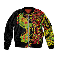 Hawaiian Manta Ray and Hammerhead Shark Tribal Tattoo Sleeve Zip Bomber Jacket with Polynesian Tribal Pattern Kanaka Maoli Flag Color