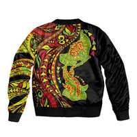 Hawaiian Manta Ray and Hammerhead Shark Tribal Tattoo Sleeve Zip Bomber Jacket with Polynesian Tribal Pattern Kanaka Maoli Flag Color