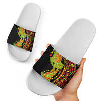 Hawaiian Manta Ray and Hammerhead Shark Tribal Tattoo Slide Sandals with Polynesian Tribal Pattern Kanaka Maoli Flag Color