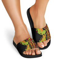 Hawaiian Manta Ray and Hammerhead Shark Tribal Tattoo Slide Sandals with Polynesian Tribal Pattern Kanaka Maoli Flag Color