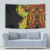 Hawaiian Manta Ray and Hammerhead Shark Tribal Tattoo Tapestry with Polynesian Tribal Pattern Kanaka Maoli Flag Color