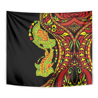 Hawaiian Manta Ray and Hammerhead Shark Tribal Tattoo Tapestry with Polynesian Tribal Pattern Kanaka Maoli Flag Color