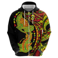 Hawaiian Manta Ray and Hammerhead Shark Tribal Tattoo Zip Hoodie with Polynesian Tribal Pattern Kanaka Maoli Flag Color