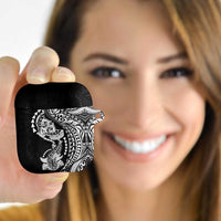 Hawaiian Manta Ray and Hammerhead Shark Tribal Tattoo AirPods Case with Polynesian Tribal Pattern Black-White Color