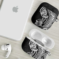 Hawaiian Manta Ray and Hammerhead Shark Tribal Tattoo AirPods Case with Polynesian Tribal Pattern Black-White Color