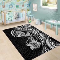 Hawaiian Manta Ray and Hammerhead Shark Tribal Tattoo Area Rug with Polynesian Tribal Pattern Black-White Color LT03 - Polynesian Pride