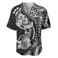 Hawaiian Manta Ray and Hammerhead Shark Tribal Tattoo Baseball Jersey with Polynesian Tribal Pattern Black-White Color LT03 Multicolor - Polynesian Pride