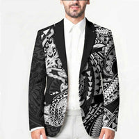 Hawaiian Manta Ray and Hammerhead Shark Tribal Tattoo Blazer with Polynesian Tribal Pattern Black-White Color LT03 - Polynesian Pride