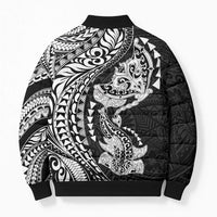 Hawaiian Manta Ray and Hammerhead Shark Tribal Tattoo Bomber Puffer Jacket with Polynesian Tribal Pattern Black-White Color LT03 - Polynesian Pride