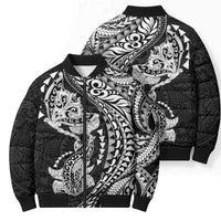 Hawaiian Manta Ray and Hammerhead Shark Tribal Tattoo Bomber Puffer Jacket with Polynesian Tribal Pattern Black-White Color LT03 - Polynesian Pride