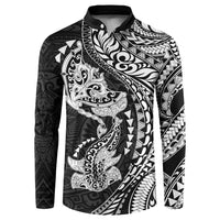 Hawaiian Manta Ray and Hammerhead Shark Tribal Tattoo Button Sweatshirt with Polynesian Tribal Pattern Black-White Color LT03 Multicolor - Polynesian Pride