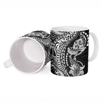 Hawaiian Manta Ray and Hammerhead Shark Tribal Tattoo Ceramic Mug with Polynesian Tribal Pattern Black-White Color LT03 - Polynesian Pride