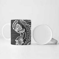 Hawaiian Manta Ray and Hammerhead Shark Tribal Tattoo Ceramic Mug with Polynesian Tribal Pattern Black-White Color LT03 - Polynesian Pride