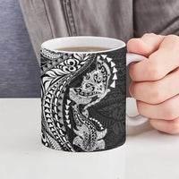 Hawaiian Manta Ray and Hammerhead Shark Tribal Tattoo Ceramic Mug with Polynesian Tribal Pattern Black-White Color LT03 - Polynesian Pride