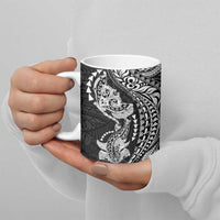 Hawaiian Manta Ray and Hammerhead Shark Tribal Tattoo Ceramic Mug with Polynesian Tribal Pattern Black-White Color LT03 - Polynesian Pride