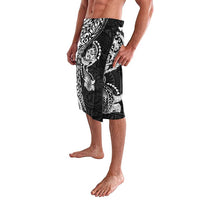 Hawaiian Manta Ray and Hammerhead Shark Tribal Tattoo Lavalava with Polynesian Tribal Pattern Black-White Color LT03 - Polynesian Pride