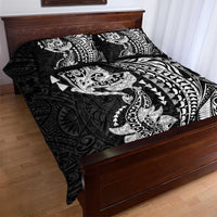 Hawaiian Manta Ray and Hammerhead Shark Tribal Tattoo Quilt Bed Set with Polynesian Tribal Pattern Black-White Color LT03 - Polynesian Pride
