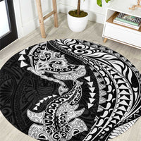Hawaiian Manta Ray and Hammerhead Shark Tribal Tattoo Round Carpet with Polynesian Tribal Pattern Black-White Color LT03 Multicolor - Polynesian Pride