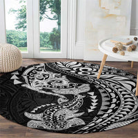 Hawaiian Manta Ray and Hammerhead Shark Tribal Tattoo Round Carpet with Polynesian Tribal Pattern Black-White Color LT03 - Polynesian Pride
