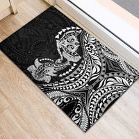 Hawaiian Manta Ray and Hammerhead Shark Tribal Tattoo Rubber Doormat with Polynesian Tribal Pattern Black-White Color LT03 - Polynesian Pride