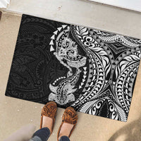 Hawaiian Manta Ray and Hammerhead Shark Tribal Tattoo Rubber Doormat with Polynesian Tribal Pattern Black-White Color LT03 - Polynesian Pride