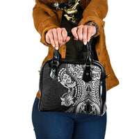 Hawaiian Manta Ray and Hammerhead Shark Tribal Tattoo Shoulder Handbag with Polynesian Tribal Pattern Black-White Color LT03 One Size Multicolor - Polynesian Pride