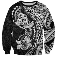 Hawaiian Manta Ray and Hammerhead Shark Tribal Tattoo Sweatshirt with Polynesian Tribal Pattern Black-White Color LT03 Unisex Multicolor - Polynesian Pride