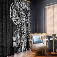Hawaiian Manta Ray and Hammerhead Shark Tribal Tattoo Window Curtain with Polynesian Tribal Pattern Black-White Color LT03 - Polynesian Pride