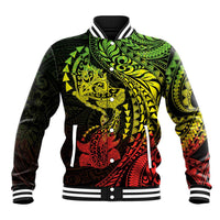 Hawaiian Manta Ray and Hammerhead Shark Tribal Tattoo Baseball Jacket with Polynesian Tribal Pattern Reggae Style LT03 Unisex Multicolor - Polynesian Pride