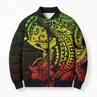 Hawaiian Manta Ray and Hammerhead Shark Tribal Tattoo Bomber Puffer Jacket with Polynesian Tribal Pattern Reggae Style LT03 Unisex Multicolor - Polynesian Pride