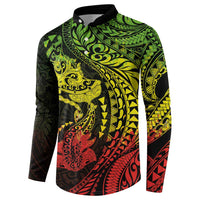 Hawaiian Manta Ray and Hammerhead Shark Tribal Tattoo Button Sweatshirt with Polynesian Tribal Pattern Reggae Style LT03 - Polynesian Pride