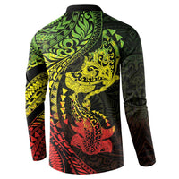 Hawaiian Manta Ray and Hammerhead Shark Tribal Tattoo Button Sweatshirt with Polynesian Tribal Pattern Reggae Style LT03 - Polynesian Pride