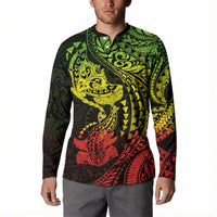 Hawaiian Manta Ray and Hammerhead Shark Tribal Tattoo Button Sweatshirt with Polynesian Tribal Pattern Reggae Style LT03 - Polynesian Pride