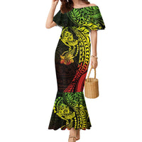 Hawaiian Manta Ray and Hammerhead Shark Tribal Tattoo Family Matching Mermaid Dress and Hawaiian Shirt with Polynesian Tribal Pattern Reggae Style
