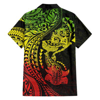 Hawaiian Manta Ray and Hammerhead Shark Tribal Tattoo Family Matching Summer Maxi Dress and Hawaiian Shirt with Polynesian Tribal Pattern Reggae Style