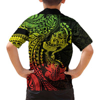 Hawaiian Manta Ray and Hammerhead Shark Tribal Tattoo Family Matching Tank Maxi Dress and Hawaiian Shirt with Polynesian Tribal Pattern Reggae Style