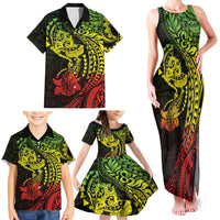 Hawaiian Manta Ray and Hammerhead Shark Tribal Tattoo Family Matching Tank Maxi Dress and Hawaiian Shirt with Polynesian Tribal Pattern Reggae Style