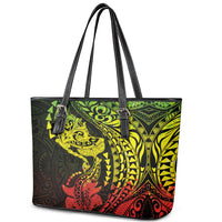 Hawaiian Manta Ray and Hammerhead Shark Tribal Tattoo Leather Tote Bag with Polynesian Tribal Pattern Reggae Style LT03 - Polynesian Pride