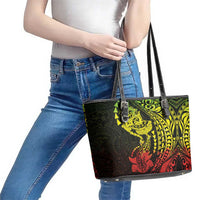 Hawaiian Manta Ray and Hammerhead Shark Tribal Tattoo Leather Tote Bag with Polynesian Tribal Pattern Reggae Style LT03 - Polynesian Pride