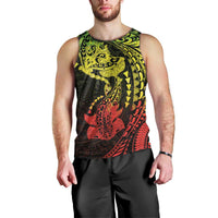 Hawaiian Manta Ray and Hammerhead Shark Tribal Tattoo Men Tank Top with Polynesian Tribal Pattern Reggae Style