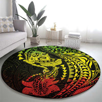 Hawaiian Manta Ray and Hammerhead Shark Tribal Tattoo Round Carpet with Polynesian Tribal Pattern Reggae Style LT03 - Polynesian Pride