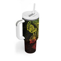 Hawaiian Manta Ray and Hammerhead Shark Tribal Tattoo Tumbler With Handle with Polynesian Tribal Pattern Reggae Style LT03 - Polynesian Pride