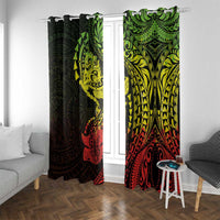 Hawaiian Manta Ray and Hammerhead Shark Tribal Tattoo Window Curtain with Polynesian Tribal Pattern Reggae Style LT03 With Grommets Multicolor - Polynesian Pride