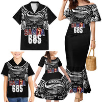 Super Samoa-Six Eight Five to The World Family Matching Mermaid Dress and Hawaiian Shirt Traditional Samoan Tattoo Black Color