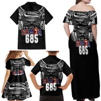 Super Samoa-Six Eight Five to The World Family Matching Off Shoulder Maxi Dress and Hawaiian Shirt Traditional Samoan Tattoo Black Color